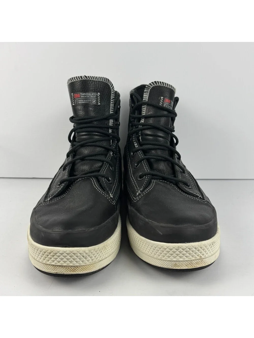 Converse Chuck Taylor Mens 9.5 Black Leather AS 3M Thinsulate Waterproof Shoes